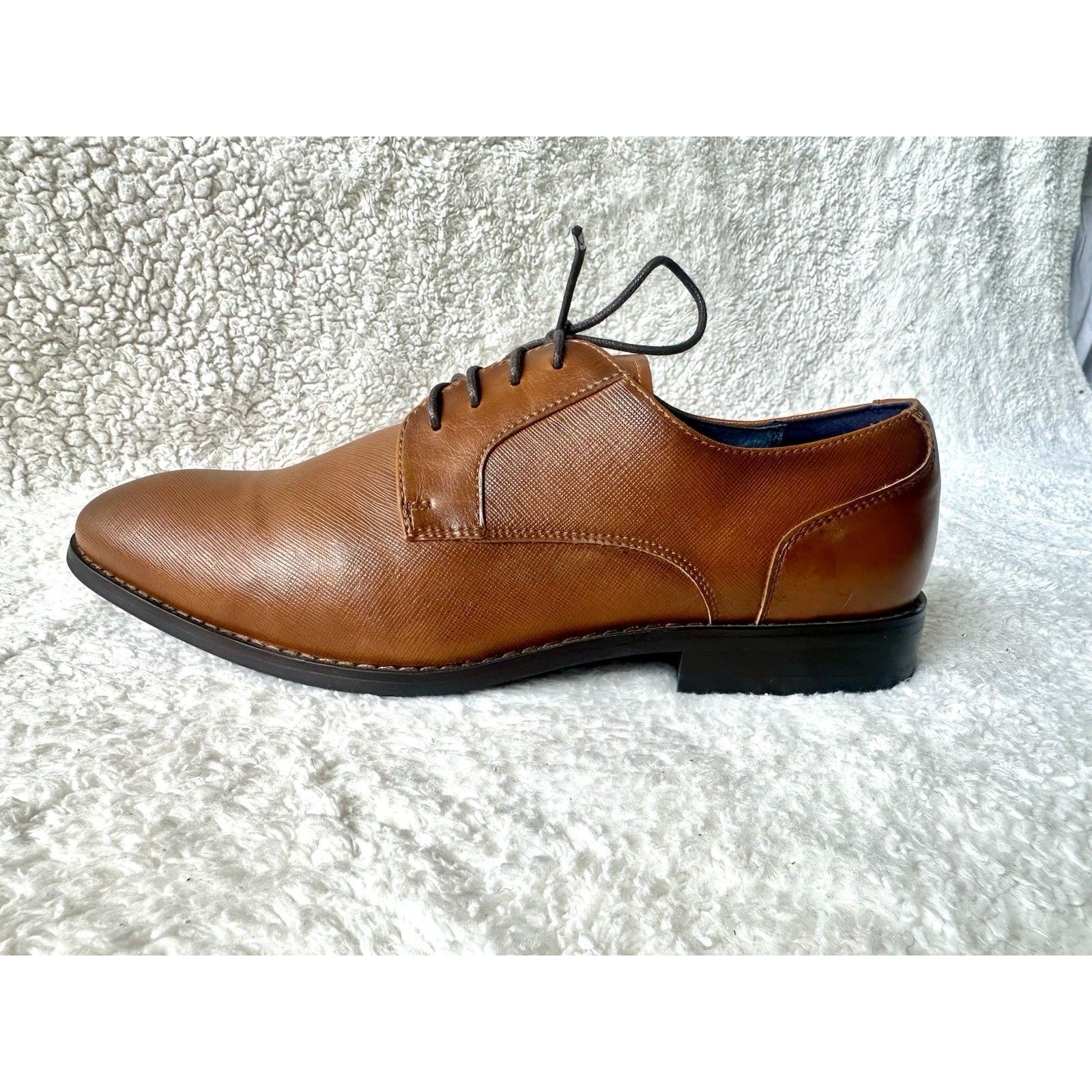 Steve Madden P-Shay Mens 7.5 Cognac Brown Textured Oxford Dress Shoes